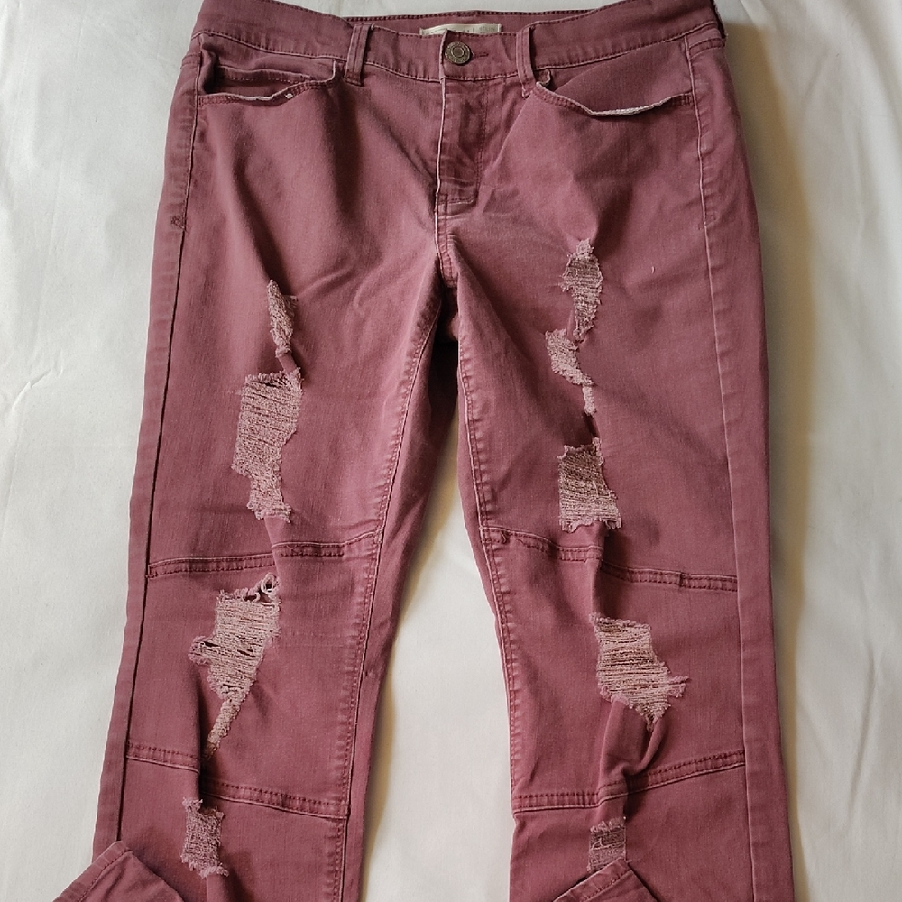 Mudd Y2K Women's Utility Skinny Jeans in Distressed Mauve Pink Color Size 11 EUC